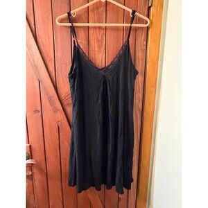 Memory Baby Black Lace Trim V-Neck Chemise Nightgown Sleepwear Large